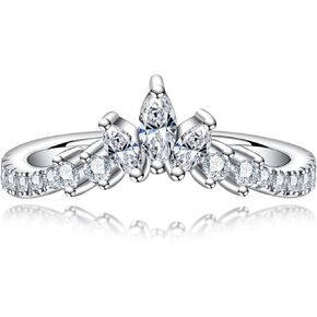 Moissanite Wedding Band D Color Lab Created Diamond S925 Sterling Silver Marquise and Round Cut Moissanite Curved Stackable Anniversary Rings for Women