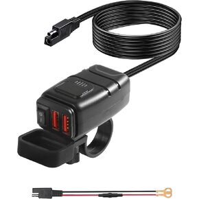 Motorcycle Phone Charger,Motorcycle USB Charger,Car Accessories Motorcycle USB Port with Voltmeter & ON/Off Switch,Motorcycle USB Charger Waterproof,SAE to USB Adapter for Phone,Tablet,GPS