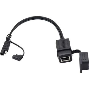 GELRHONR SAE Quick Connector to USB Adapter Motorcycle Cable, 5V 2.1A USB Port Power Socket with Waterproof Cover,Compatible with Smart Phone Tablet GPS Charge On Motorcycle12-24V -36CM