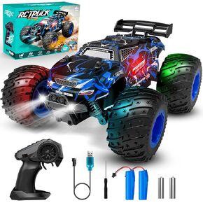 Remote Control Car, Rc Cars, Multi-Terrain RC Truck, 2.4GHz 2WD 20KM/H Two Speed Remote Control Monster Truck with Headlight and Bodylight Rechargeable Truck Toys for Kid