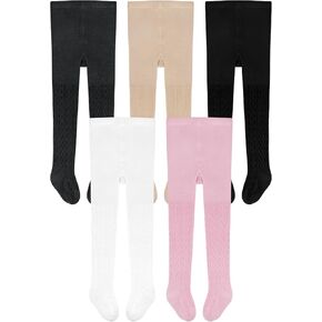Meeshine Toddler Girls Cotton Tights Cable Knit Leggings Footed Pantyhose Winter Stockings Pants for Kids 3-10T