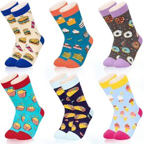 6 Pack Boys Girls Novelty Crew Socks + Gift Box, Funny Colorful Presents for 2-12 Years Old Kids