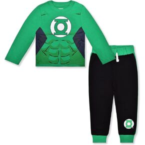 DC Comics Batman, Superman, Green Lantern or Flash Boys Long Sleeve Shirt and Pants Set for Toddler and Little Kids
