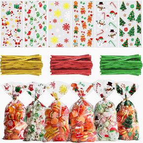 OIIVPWUL 120 Pcs Halloween Treat Bags,Halloween Candy Bags with 130 Pcs Gold and Black Twist Ties,Halloween Goodie Bags for Halloween Party Supply-10.6 * 5.1 inch
