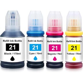 Compatible GI-21 Ink Refill Bottle Replacement for GI 21 Ink Bottle Work for Can MegaTank G1220 G1230 G2260 G2270 G3260 G3262 G3270 G4270 Printer, Can GI21 Ink Set (4 Pack, Black Cyan Magenta Yellow)