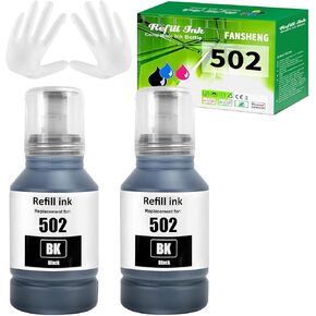 502 Ink Refill Bottles Compatible with Epson 502 Ink Refill Bottles for Ecotank ET-2850 ET-3850 ET-4850 ET-15000 ET-3830 ET-2760 ET-4760 ET-3760 ET-3843 ET-3710 ET-2700 Printer, 2 Bottles 2BK