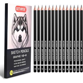 Professional Drawing Sketching Pencil Set - 14 Pieces Graphite Pencils(14B - 4H), Ideal for Drawing Art, Sketching, Shading, Artist Pencils for Beginners & Pro Artists
