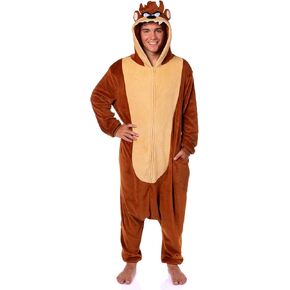 INTIMO Looney Tunes Mens' Tasmanian Devil Taz Hooded Union Suit Costume Sleep Pajama For Adults
