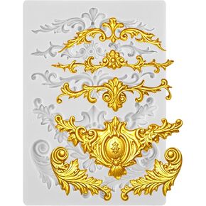 Baroque Style Curlicues Scroll Lace Emboss Border Relief Flower Lace Filigree Sculpted Decoration Scrollworks Silicone Mold for Fondant Sugar Craft Cake Baking DIY Soap Polymer Clay Plaster