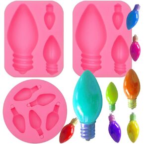 Christmas Lights Fondant Molds, 3 Packs Christmas Light Bulb Silicone Resin Molds for Cake Decoration, Cupcake Toppers, Christmas Tree Ornament, Resin Polymer Clay