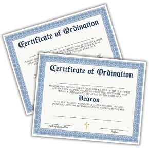 Deacon Certificate of Ordination | 6pk 8.5x11" Linen Paper Pastoral Emeritus Church Membership Appreciation Award License Anointing for Seal to Frame