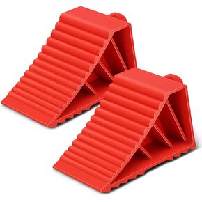DNA MOTORING 2pcs Wheel Chocks Tire Chocks, Trailer Wheel Chocks RV Wheel Chocks for RV Trailer, Keeps Trailer in-Place, with Handle, Red, 2-Pack, TOOLS-00698