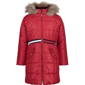 Tommy Hilfiger Girl's Long Length Heavyweight Puffer Jacket With Polar Fleece Lining & Faux Fur Hood