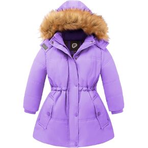 Girl's Winter Coats Warm Puffer Jacket Long Fleece Lined Coat With Removable Hood