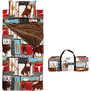 Carstens, Inc. Kids Slumber Bag Sleeping Bag/Nap Mat with Pillow for Boys & Girls, Running Horses