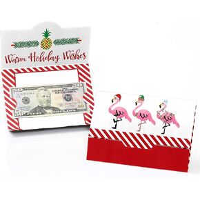 Big Dot of Happiness Flamingle Bells - Tropical Christmas Party Money and Gift Card Holders - Set of 8
