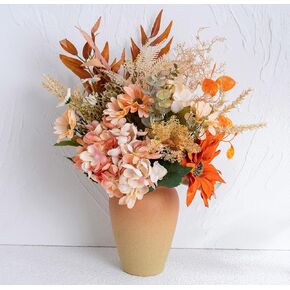 LUEUR زهور الورد الاصطناعية مع مزهرية، باقات زهور الخريف، ترتيب زهور الأقحوان الصناعية، عباد الشمس في مزهرية مناسبة لديكور المنزل في الخريف، ديكور قطع مركزية للطاولة - أحمر برتقالي in Kuwait