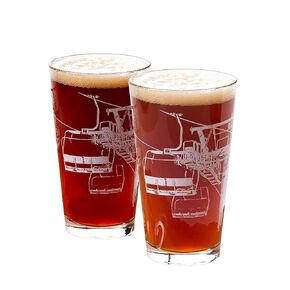 Black Lantern Pint Glasses – Beer Glasses with Ski Lift Design, Set of 2 Drinking Glasses, Everyday Drinking Glass for Kitchen Glass Sets