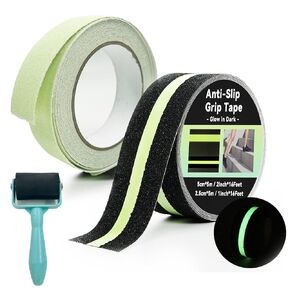 Daily Treasures 2 Pack Anti-Slip Grip Tape Glow in Dark, 2"×16Ft Luminous & 1"×16Ft All-Luminous Stair Non Slip Adhesive with A Roller,PET High Traction Grit Tapes for Stairs Steps Indoor&Outdoor