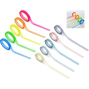 10 Rolls Highlighter Tape Transparent Marking Sticker Removable Fluorescent Colored Tags for Reading Class, 16 ft Per Roll (6MM)