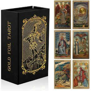 78 Tarot Cards with Guide Book,Rider Waite Tarot Deck,Gold Foil Tarot Cards Deck for Beginners Waterproof and Durable