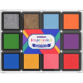 CraftyManor Mini 8 Color Pigment Ink Pads for Stamps, Fingerprint Ink Pad for Kid, Stamp Pad for Scrapbook Paper & Stamps for Classroom & Clothing Stamp & Letter Stamps, Archival