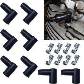 8 PCS Car Spark Plug Boot Terminal Kit, 90 Degree HEI Distributor and Coil Boots Spark Plug Ignition Wires, Heat-resistant Silicone Replacement Accessories Fits 6mm 7mm 8mm 9mm 10mm