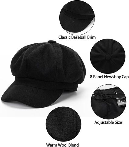 Pageboy Hat for Women Wool Felt Newsboy Caps Vintage 8 Panels Beret Plaid Cabbie Bakerboy Hats Captain Cap Hat S/M in Saudi Arabia