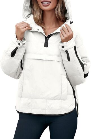 Tankaneo Womens Oversized Puffer Pullover Jacket Quilted Color Block Puffy Hooded Coat Fall Hoodies Outerwear with Pockets in Saudi Arabia