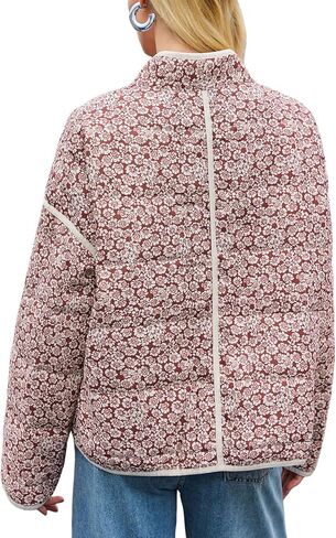 Tankaneo Womens Quilted Lightweight Jackets Floral Print Winter Coats Open Front Cardigan with Pockets in Saudi Arabia