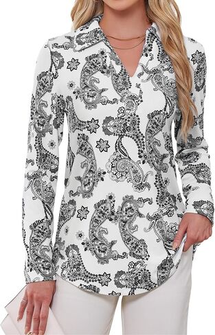 Women's Polo Shirts Collared V Neck Work Tops Long Sleeve Business Casual Dressy Blouses Textured Ribbed Tunic in Saudi Arabia