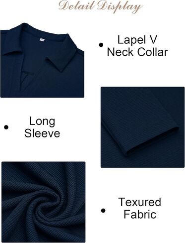 Women's Polo Shirts Collared V Neck Work Tops Long Sleeve Business Casual Dressy Blouses Textured Ribbed Tunic in Saudi Arabia