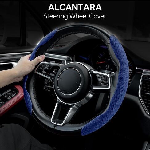 Alcantara Steering Wheel Cover, Non- Slip Segmented Car Steering Wheel Cover, Steering Wheel Cover Men & Women, Universal 99% Car Wheel Cover Protector (Wine Red-Perforated Style) in Kuwait