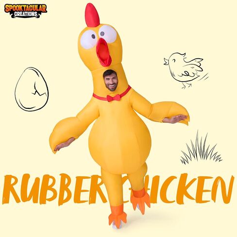أزياء Spooktacular Creations للبالغين قابلة للنفخ، أزياء دجاج مطاطية لكامل الجسم، أزياء دجاج صفراء قابلة للنفخ مع أصوات صرير لحفلات الهالوين التنكرية in Saudi Arabia