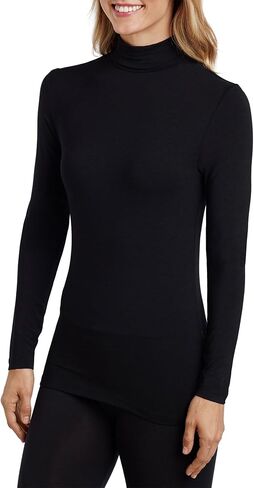 Cuddl Duds Women's Softwear with Stretch Long Sleeve Turtle Neck Top – Ideal for Layering & Lounging, Smooth & Body-Hugging Fit, Black, X-Large in Saudi Arabia