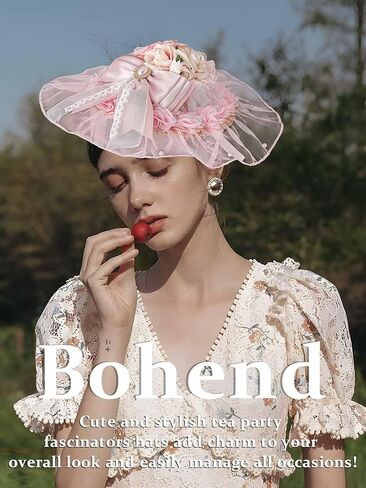 Bohend الشاي حفلة الأبيض قطع زينة القبعات زهرة الدانتيل فيكتوريا قبعة القوس الشريط مشبك شعر اكسسوارات الزفاف للنساء أو الفتيات in Kuwait