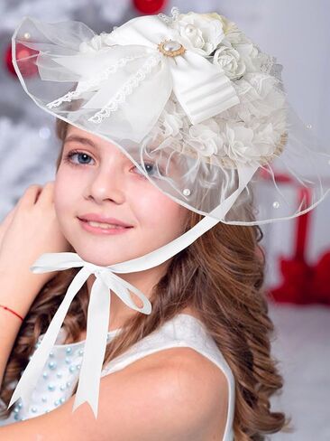 Bohend Tea Party White Fascinators Hats Flower Lace Victoria Hat Bow Ribbon Hair Clip Wedding Accessories for Women or Girls in Kuwait