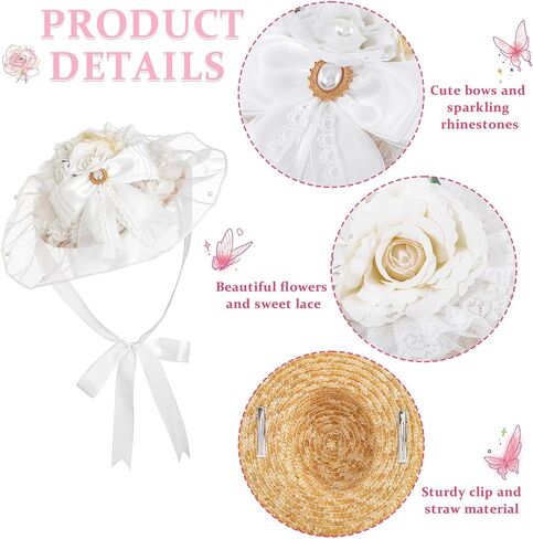 Bohend Tea Party White Fascinators Hats Flower Lace Victoria Hat Bow Ribbon Hair Clip Wedding Accessories for Women or Girls in Kuwait