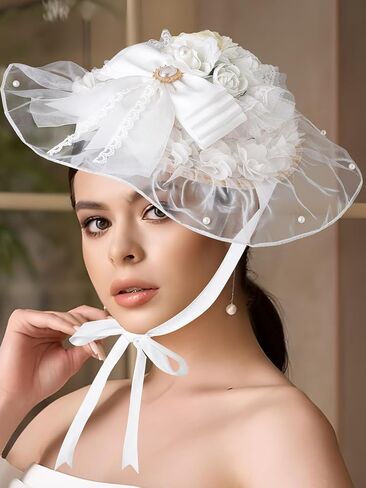 Bohend Tea Party White Fascinators Hats Flower Lace Victoria Hat Bow Ribbon Hair Clip Wedding Accessories for Women or Girls in Kuwait