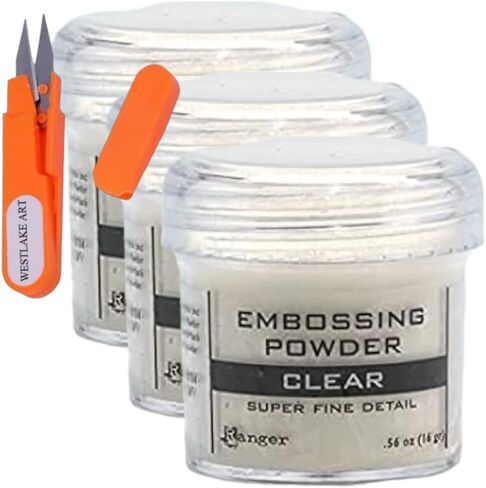 Clear Embossing Powder Ink, .56 oz, Bundle with Westlake Art Embroidery Scissors, Heat-Activated Craft Powder for Paper, Cardstock, Vellum, Crystal-Clear Finish, Embossing Ink - [Pack of 3] in Saudi Arabia