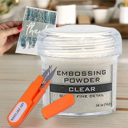 Clear Embossing Powder Ink, .56 oz, Bundle with Westlake Art Embroidery Scissors, Heat-Activated Craft Powder for Paper, Cardstock, Vellum, Crystal-Clear Finish, Embossing Ink - [Pack of 3] in Saudi Arabia