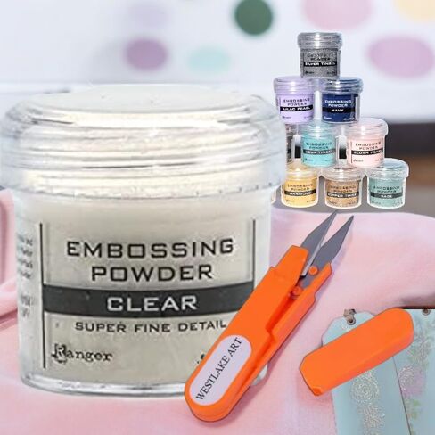 Clear Embossing Powder Ink, .56 oz, Bundle with Westlake Art Embroidery Scissors, Heat-Activated Craft Powder for Paper, Cardstock, Vellum, Crystal-Clear Finish, Embossing Ink - [Pack of 3] in Saudi Arabia