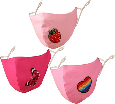 Touchstone Kids Pink embroidered 3 layer comfortable cotton fabric face masks reusable washable with elastic ear loops. (Pack of 3). Shades of Pink in Saudi Arabia
