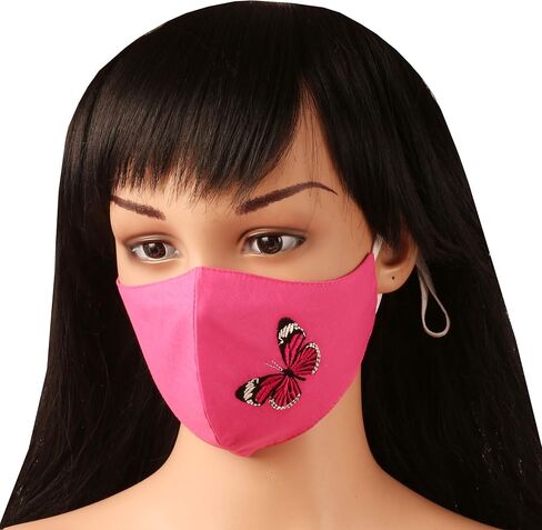 Touchstone Kids Pink embroidered 3 layer comfortable cotton fabric face masks reusable washable with elastic ear loops. (Pack of 3). Shades of Pink in Saudi Arabia