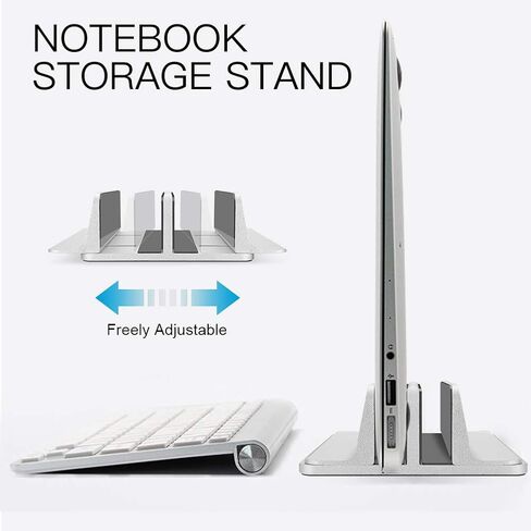 Vertical Laptop Stand for Desk Metal Heavy Duty, 4 Slots Adjustable 4in1 Vertical MacBook Stand Rack Pro Holder Compatible w' All Surface Dell Samsung HP Chromebook Upto 17.5' - Sliver in Saudi Arabia