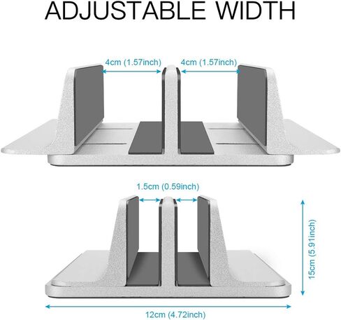 Vertical Laptop Stand for Desk Metal Heavy Duty, 4 Slots Adjustable 4in1 Vertical MacBook Stand Rack Pro Holder Compatible w' All Surface Dell Samsung HP Chromebook Upto 17.5' - Sliver in Saudi Arabia