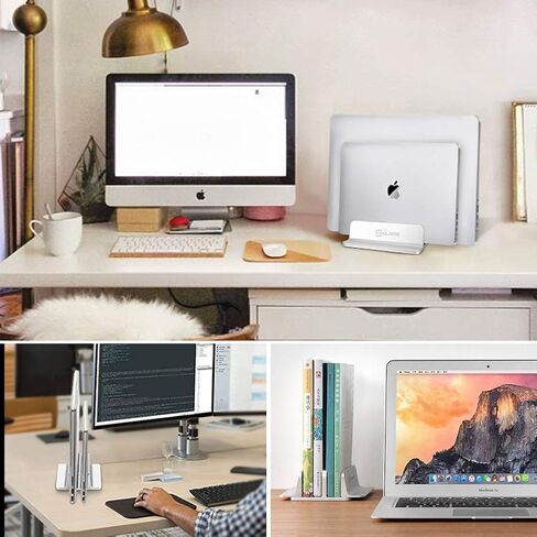 Vertical Laptop Stand for Desk Metal Heavy Duty, 4 Slots Adjustable 4in1 Vertical MacBook Stand Rack Pro Holder Compatible w' All Surface Dell Samsung HP Chromebook Upto 17.5' - Sliver in Saudi Arabia