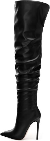 JUSTDANNI Women's Thigh High Boots Over The Knee Slouchy Boots with Pointed Toe High Stiletto Heels Pull On Fall Dress Boots for Party Shopping Daily Wear in Saudi Arabia