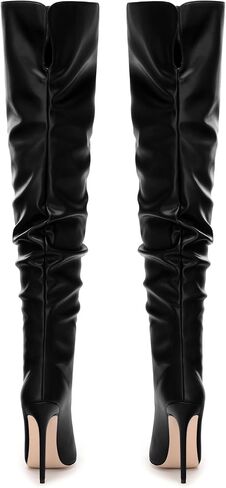 JUSTDANNI Women's Thigh High Boots Over The Knee Slouchy Boots with Pointed Toe High Stiletto Heels Pull On Fall Dress Boots for Party Shopping Daily Wear in Saudi Arabia