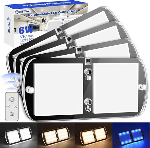 مصابيح داخلية RV LED 12-18 فولت 4 عبوات ضوء سقف خافت 6 وات، إضاءة تخييم مع 4 ألوان لمركبة RV/مقطورة/تخييم/قارب، ضوء أبيض دافئ/أبيض طبيعي/ضوء أبيض بارد/أزرق 4000-4500 كلفن، 700 لومين in Saudi Arabia